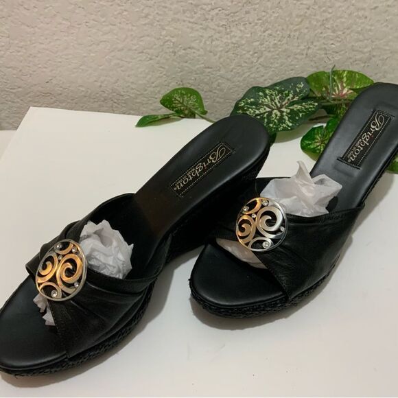 Italian Brighton heel metallic leather Siren wedge black - Picture 9 of 14